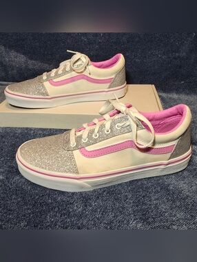 Vans Ward low-top sneakers  (white, pink, and silver glitter)